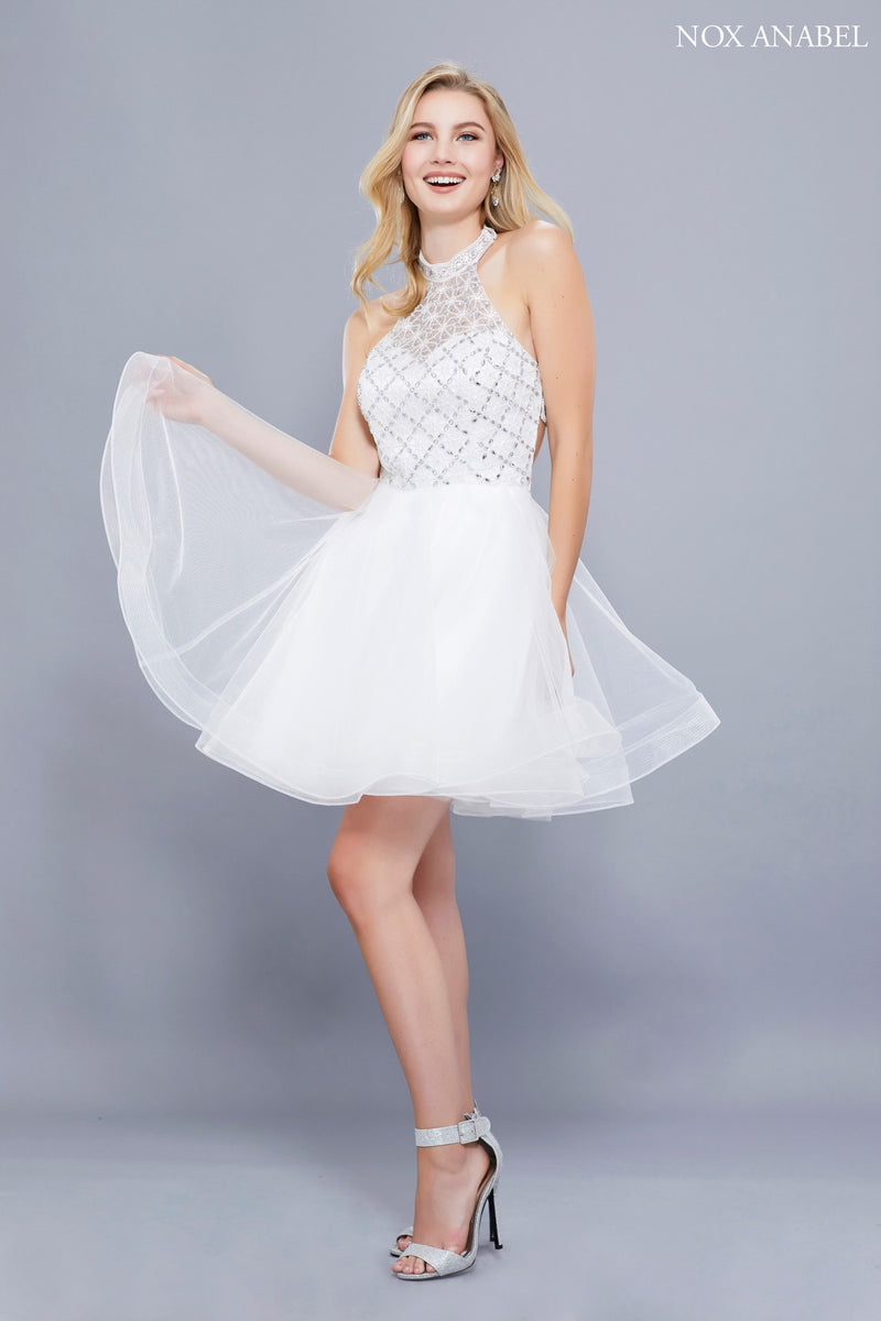 Short Illusion Dress With Beaded Top By Nox Anabel -6316