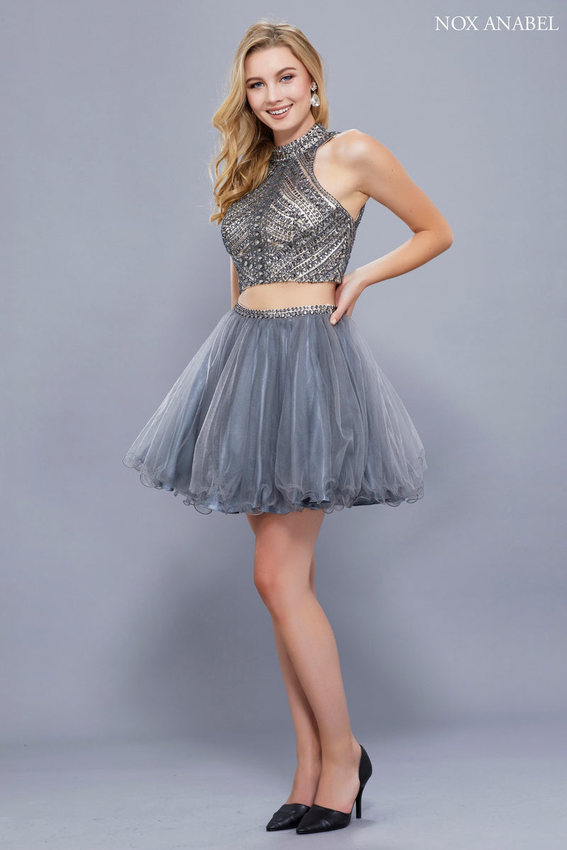 Short Two Piece Dress With Beaded Top By Nox Anabel -6326
