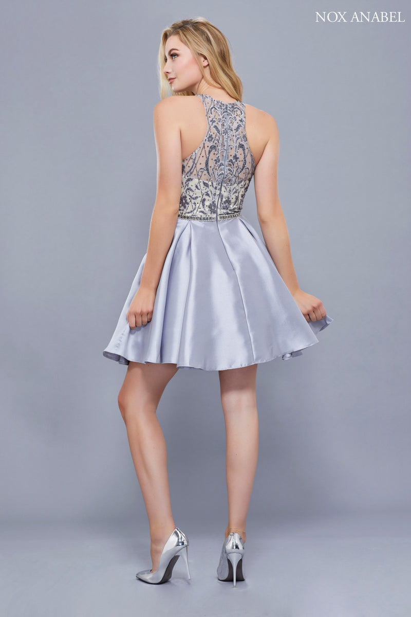 Short Sleeveless Dress With Embellished Bodice By Nox Anabel -6328