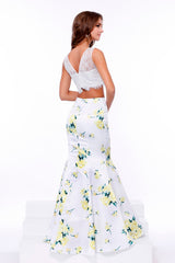 White Lace Crop Top Dress With Yellow Floral Print By Nox Anabel -8208