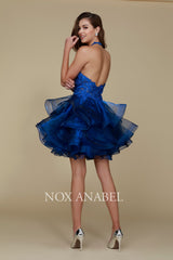 Embroidered Short Halter Dress With Tiered Skirt By Nox Anabel -A610