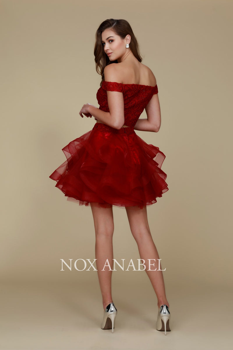 Tulle Short Off The Shoulder Two-Piece Dress By Nox Anabel -A613