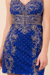 Embellished Short Sleeveless V-Neck Dress By Nox Anabel -A673