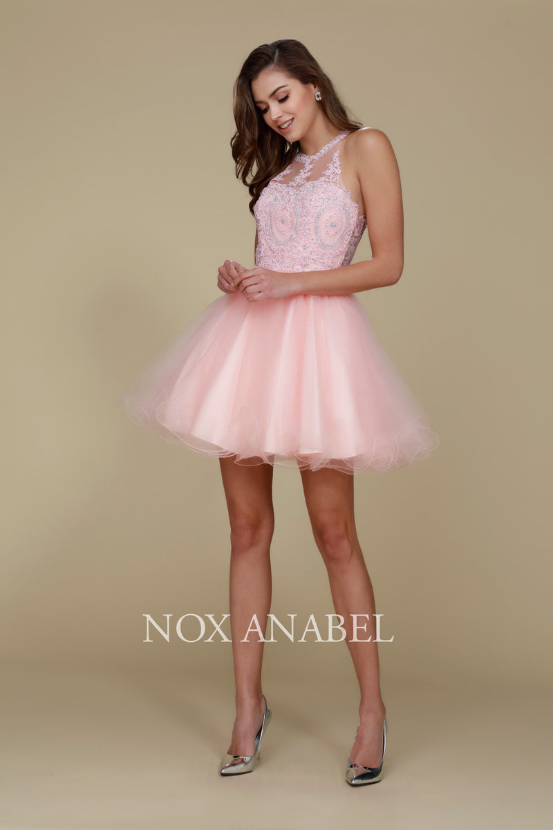 Fully Lined Sparkly Lace Tulle Cocktail Dress By Nox Anabel -B652