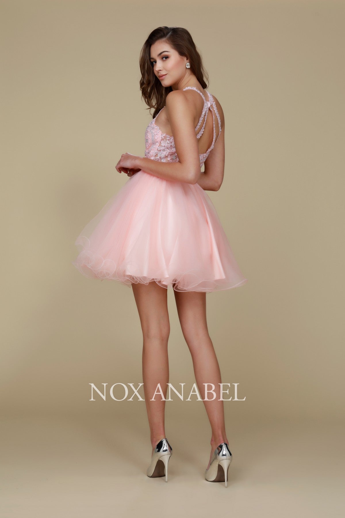 Fully Lined Sparkly Lace Tulle Cocktail Dress By Nox Anabel -B652