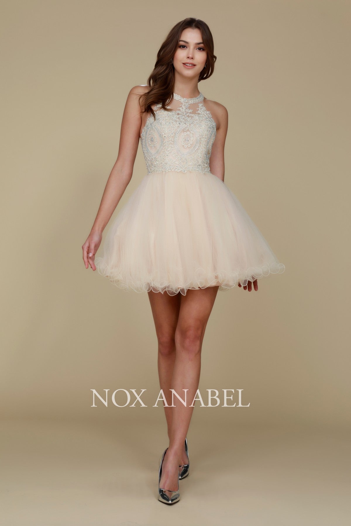 Fully Lined Sparkly Lace Tulle Cocktail Dress By Nox Anabel -B652