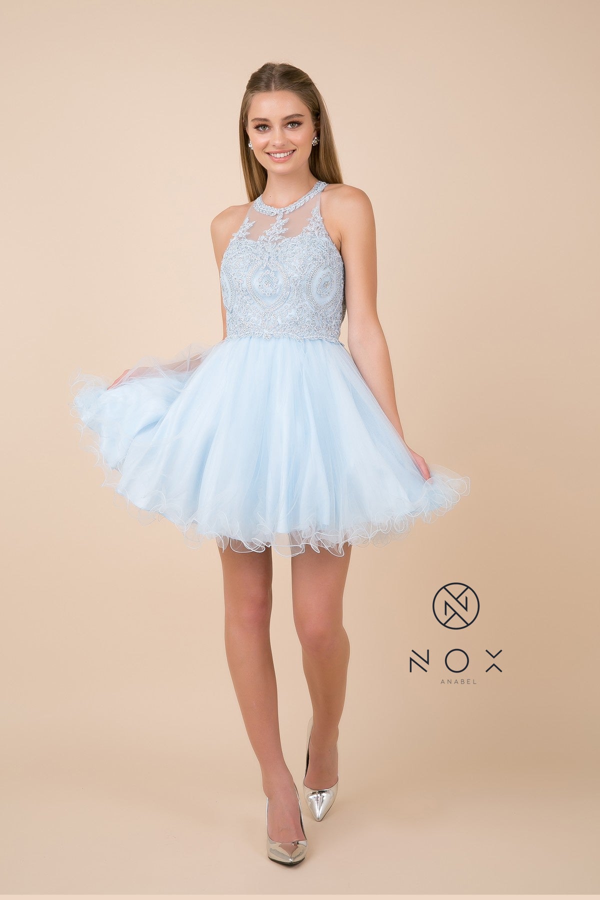 Fully Lined Sparkly Lace Tulle Cocktail Dress By Nox Anabel -B652