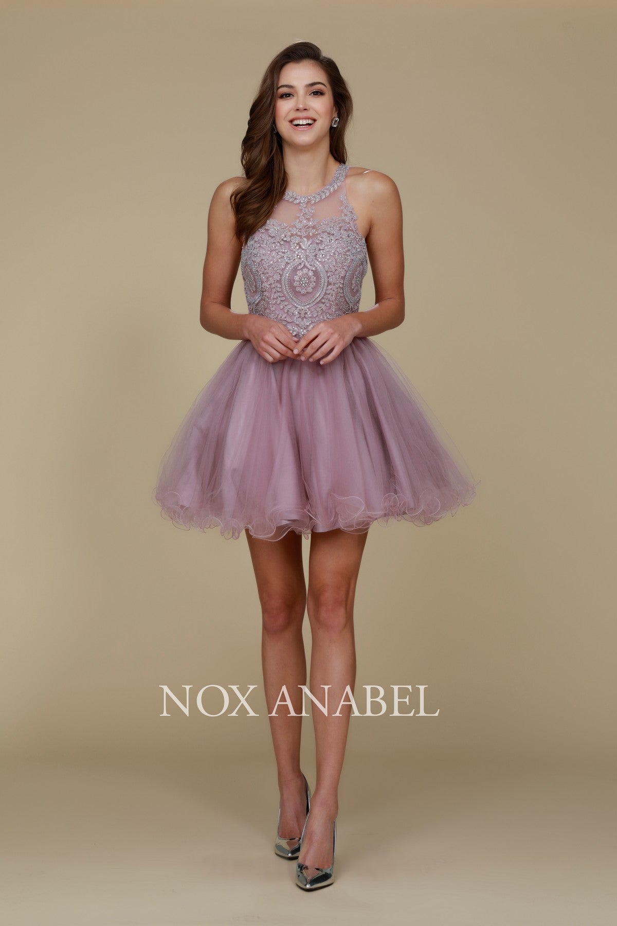 Fully Lined Sparkly Lace Tulle Cocktail Dress By Nox Anabel -B652