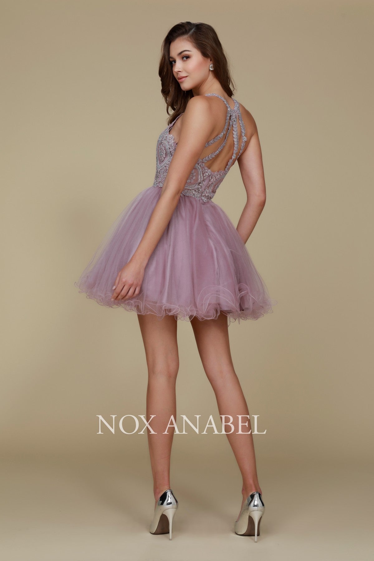 Clearance Sale Fully Lined Sparkly Lace Tulle Cocktail Dress By Nox Anabel -B652CL