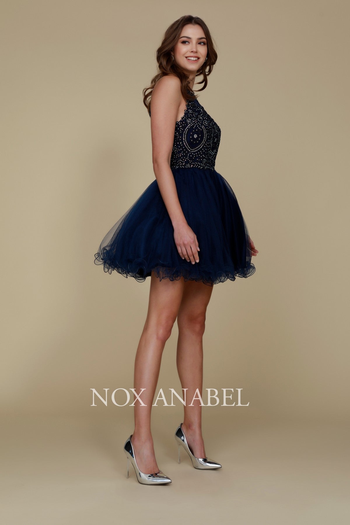 Fully Lined Sparkly Lace Tulle Cocktail Dress By Nox Anabel -B652