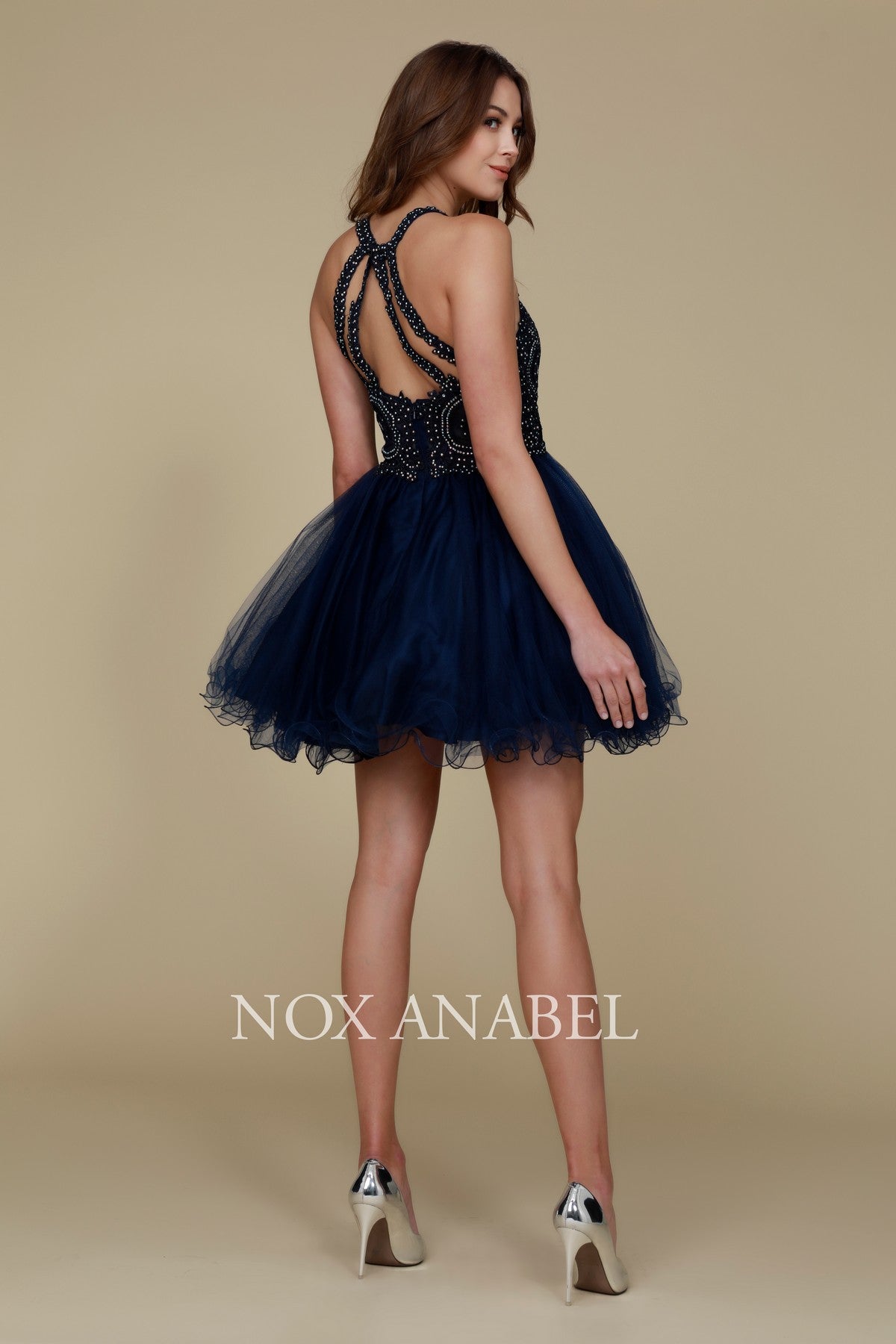 Clearance Sale Fully Lined Sparkly Lace Tulle Cocktail Dress By Nox Anabel -B652CL