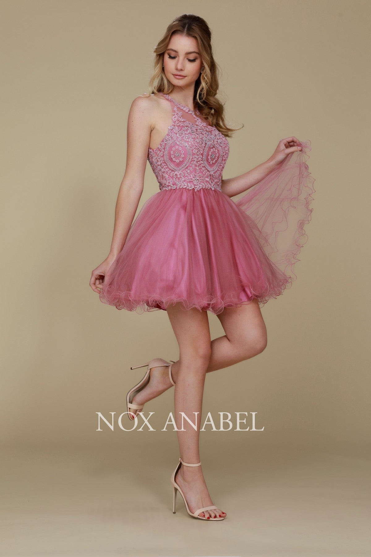 Clearance Sale Fully Lined Sparkly Lace Tulle Cocktail Dress By Nox Anabel -B652CL