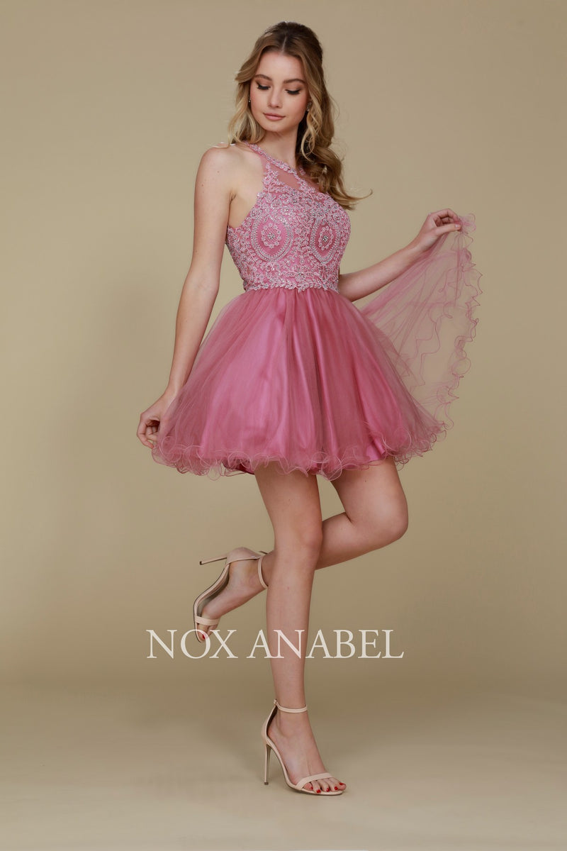 Fully Lined Sparkly Lace Tulle Cocktail Dress By Nox Anabel -B652