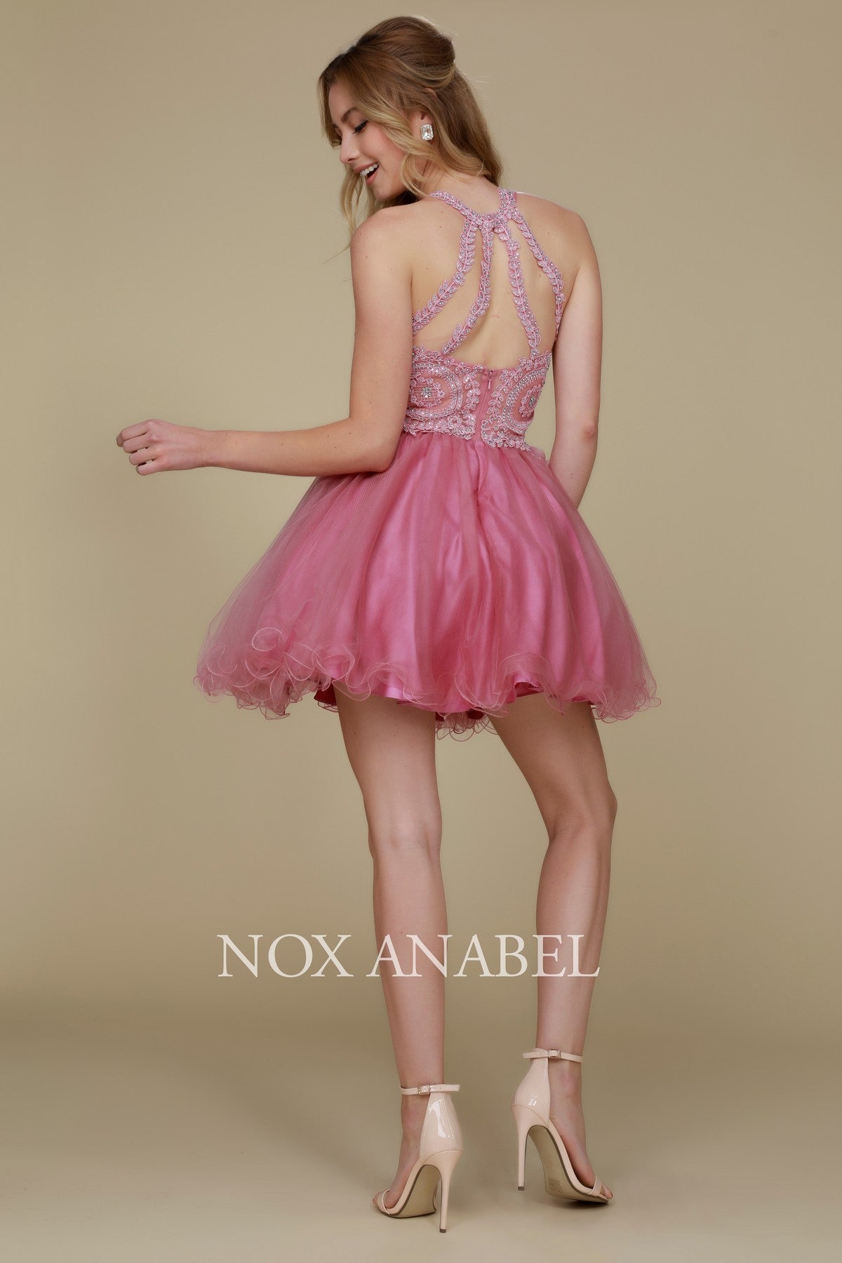 Clearance Sale Fully Lined Sparkly Lace Tulle Cocktail Dress By Nox Anabel -B652CL