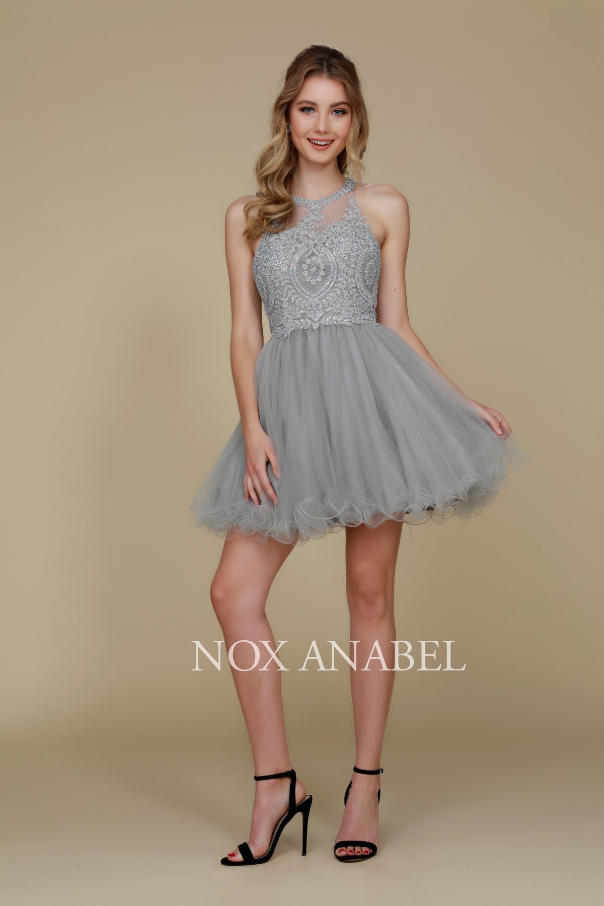 Fully Lined Sparkly Lace Tulle Cocktail Dress By Nox Anabel -B652