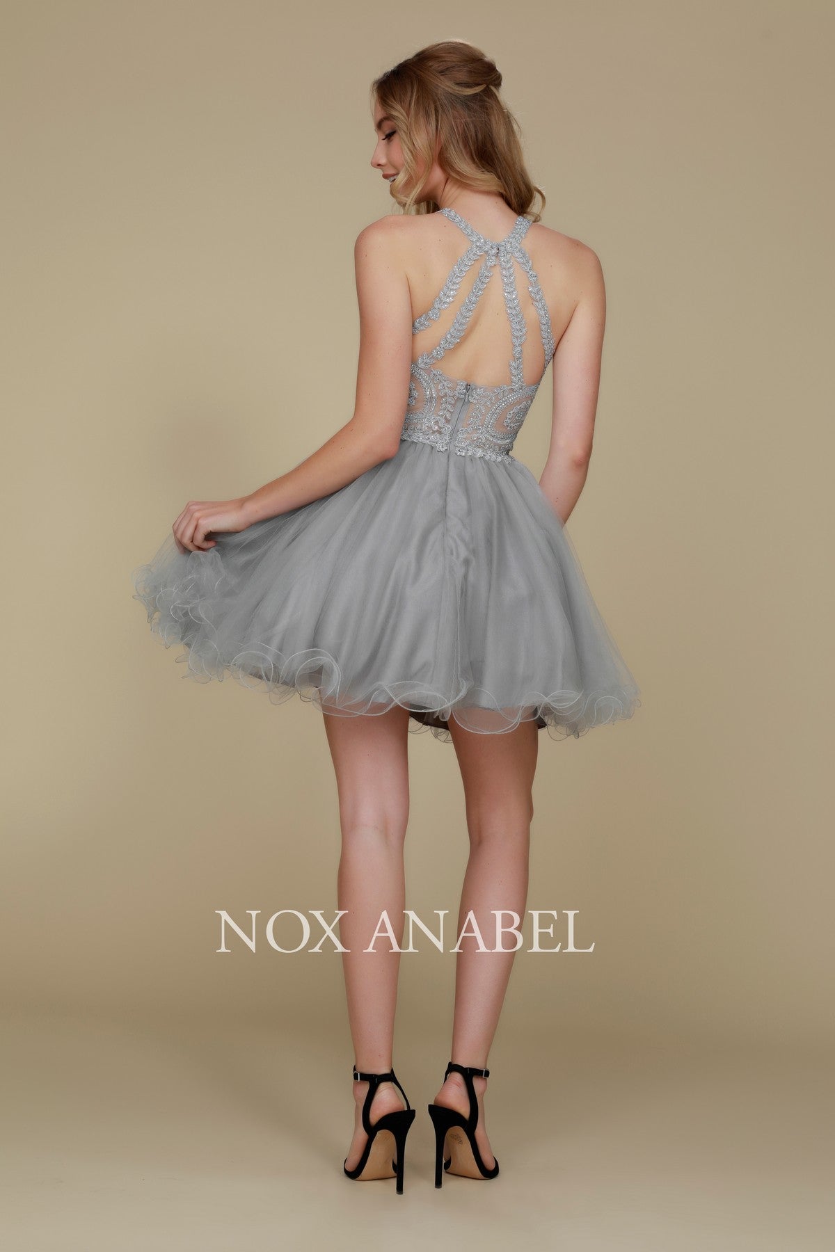 Fully Lined Sparkly Lace Tulle Cocktail Dress By Nox Anabel -B652