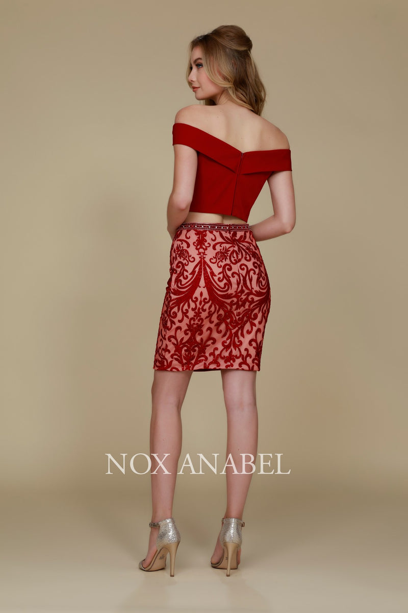Short Two-Piece Dress With Embroidered Skirt By Nox Anabel -E664