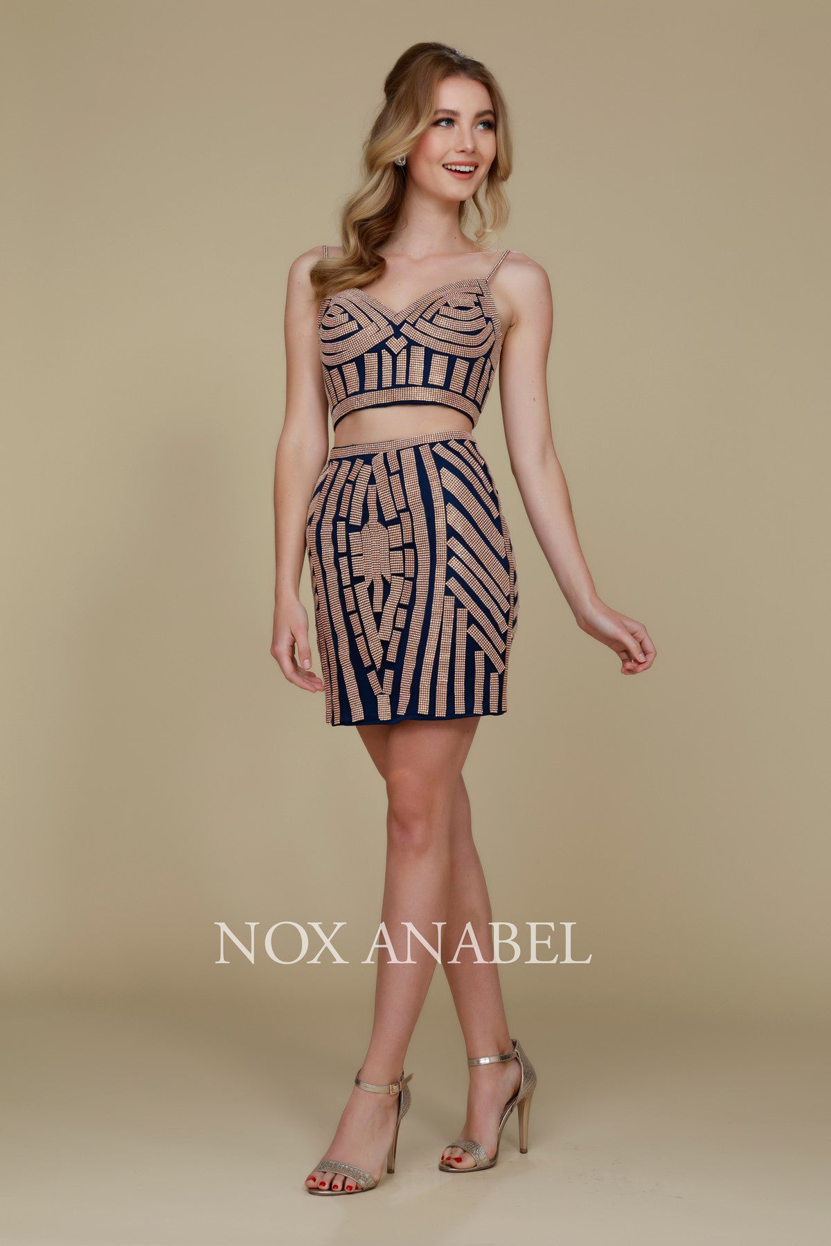 Beaded Short Two-Piece Dress With Pencil Skirt By Nox Anabel -R650