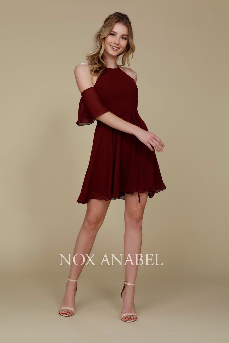 Party Cocktail Cold Shoulder Short Chiffon Dress T667 By Nox Anabel. by Nox Anabel -T667
