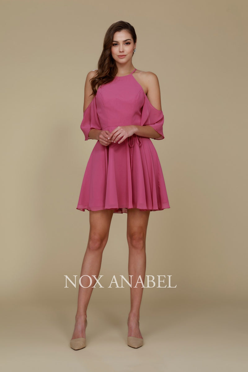 Party Cocktail Cold Shoulder Short Chiffon Dress T667 By Nox Anabel. by Nox Anabel -T667