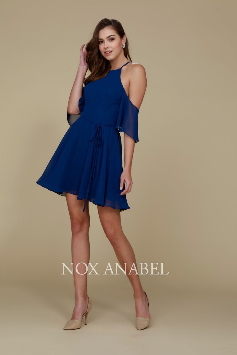 Party Cocktail Cold Shoulder Short Chiffon Dress T667 By Nox Anabel. by Nox Anabel -T667