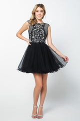 Short Ruffled Dress With Sequined Bodice By Nox Anabel -Y645