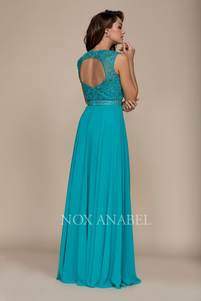 Long Sleeveless Dress With Lace Bodice By Nox Anabel -Y101