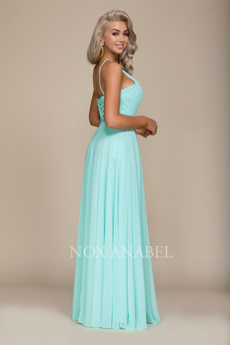 Elegant Ruched Neckline Halter S Lace Up Chiffon Gown By Nox Anabel by Nox Anabel -Y102