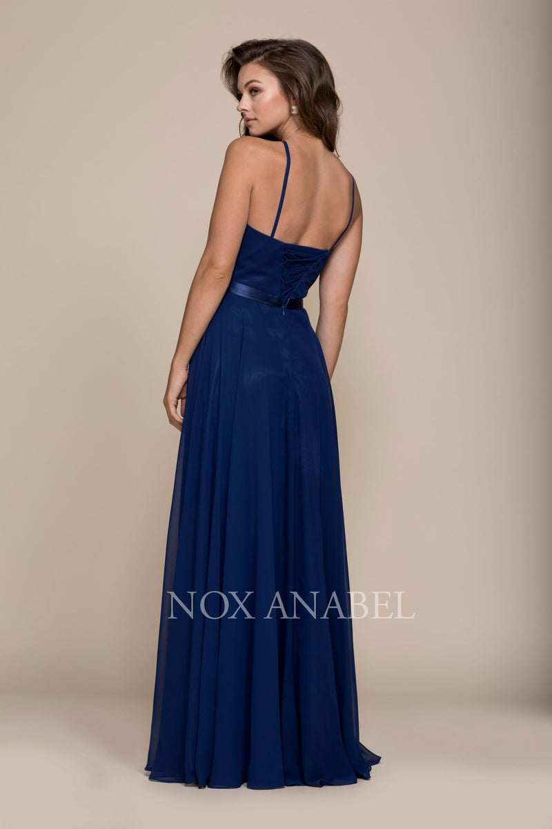 Elegant Ruched Neckline Halter S Lace Up Chiffon Gown By Nox Anabel by Nox Anabel -Y102