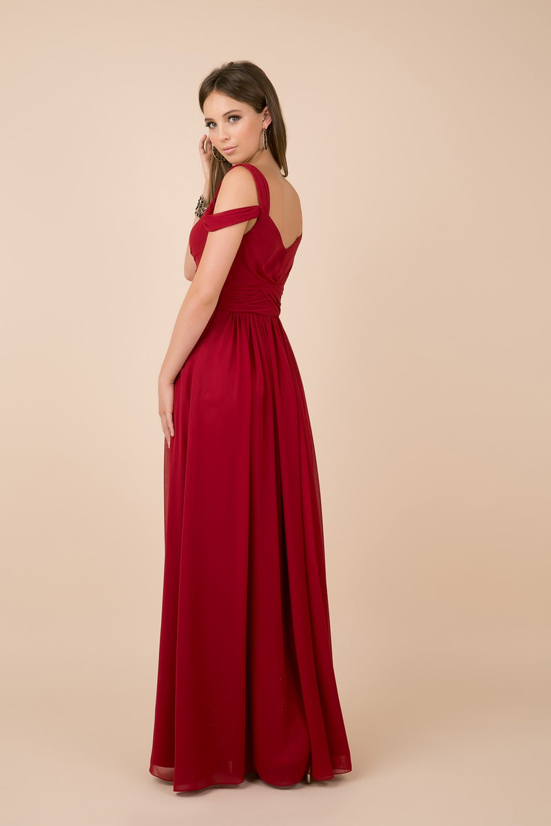 Long A-Line Cold Shoulder Dress With Slit By Nox Anabel -Y277
