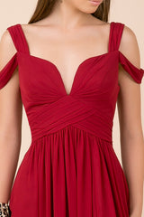 Long A-Line Cold Shoulder Dress With Slit By Nox Anabel -Y277