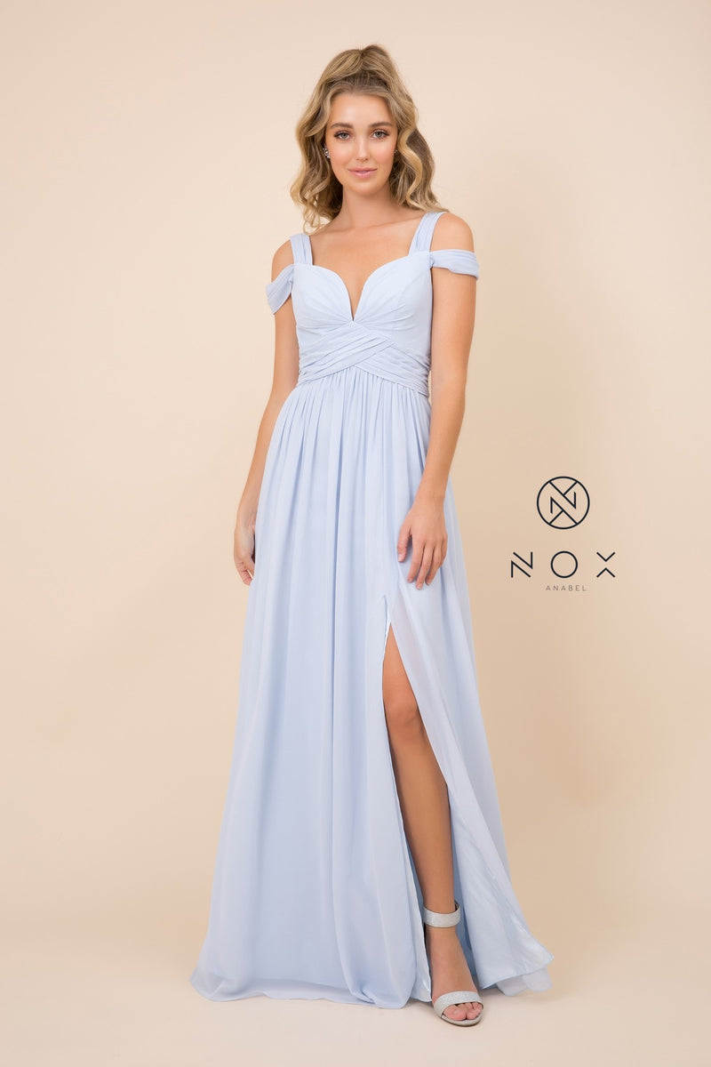 Long A-Line Cold Shoulder Dress With Slit By Nox Anabel -Y277P