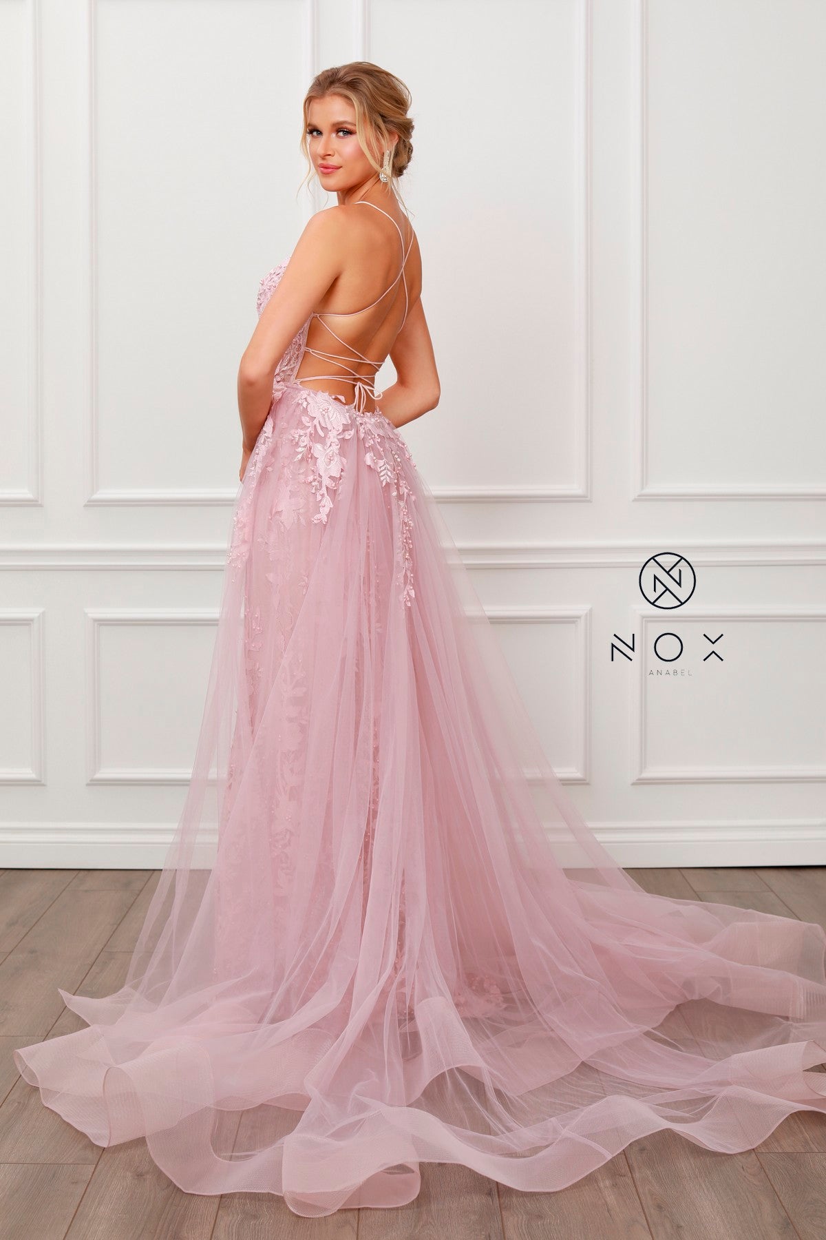 Lace Applique Fitted Overskirt Gown By Nox Anabel -F485