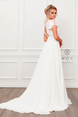 White Short Sleeve Gown By Nox Anabel -R471
