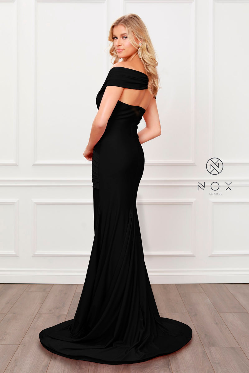Pleated Off Shoulder Mermaid Gown By Nox Anabel -E497