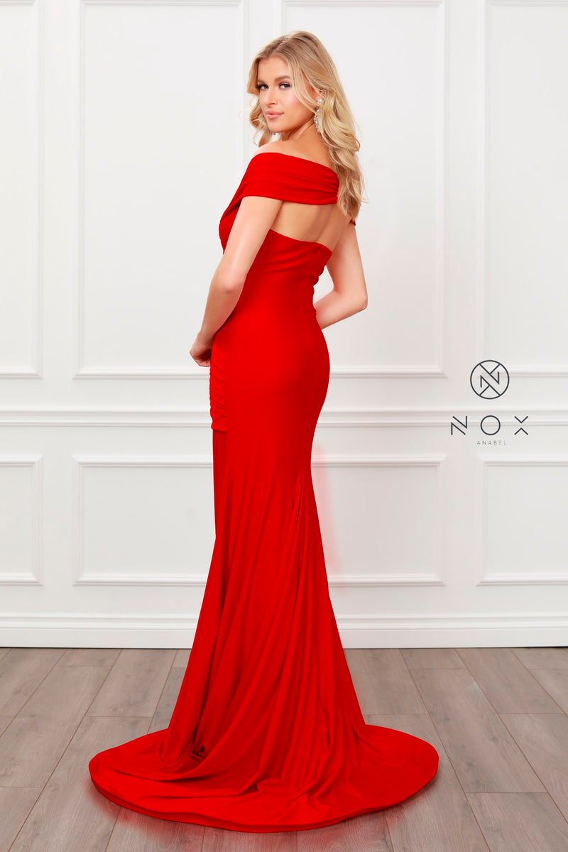 Pleated Off Shoulder Mermaid Gown By Nox Anabel -E497