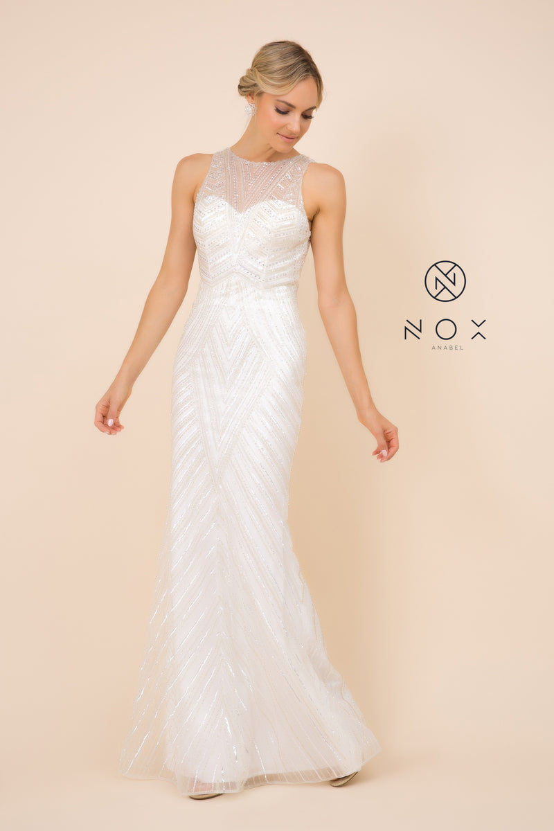Sequin Print Long Fitted Sleeveless Dress By Nox Anabel -H404W
