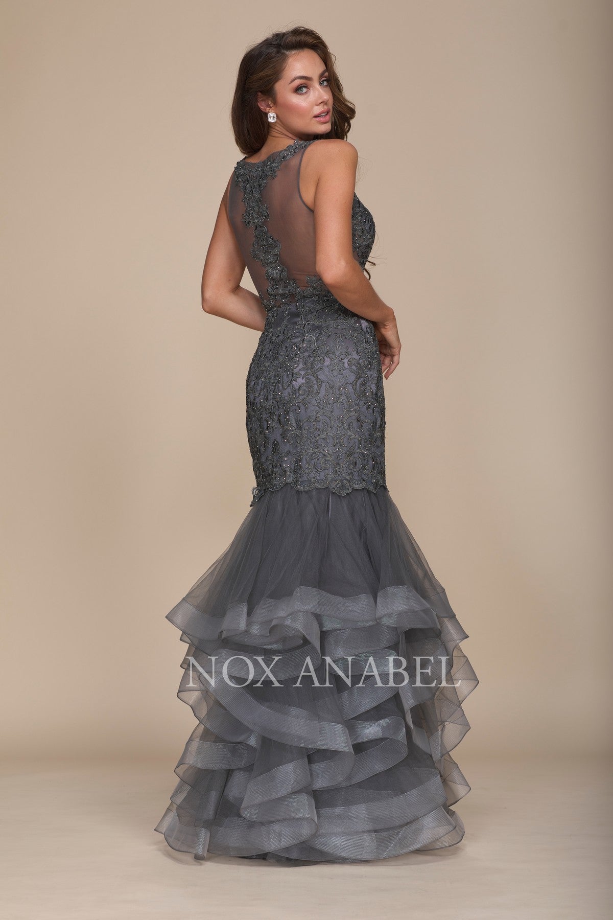 Beaded Lace Ruffled Mermaid Prom Dress By Nox Anabel -A059