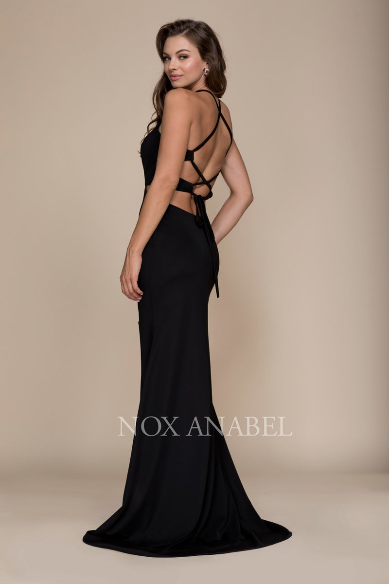 Sexy Cutout Halter Neck Lace-Up Back Sheath Gown Party Dress By Nox Anabel by Nox Anabel -C026