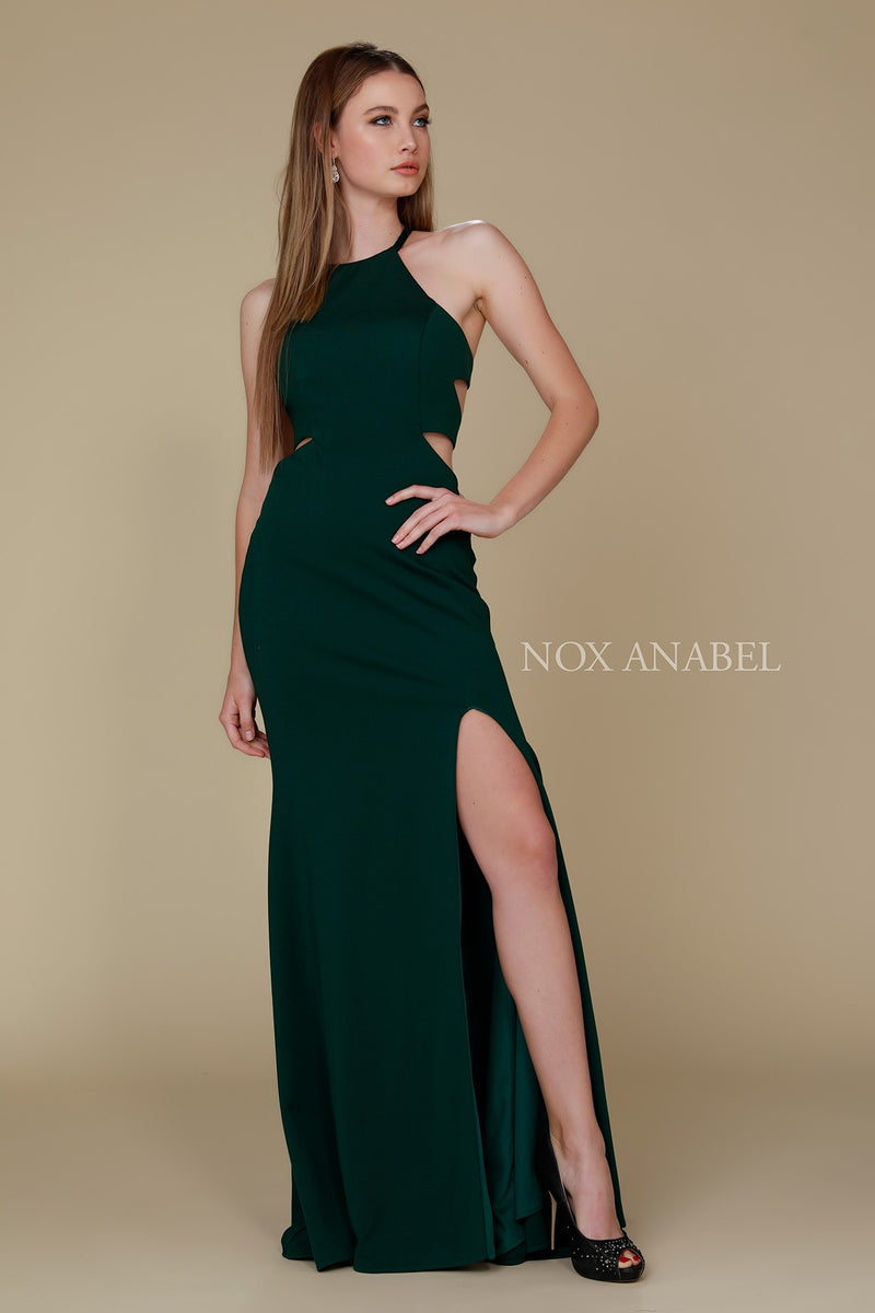 Sexy Cutout Halter Neck Lace-Up Back Sheath Gown Party Dress By Nox Anabel by Nox Anabel -C026