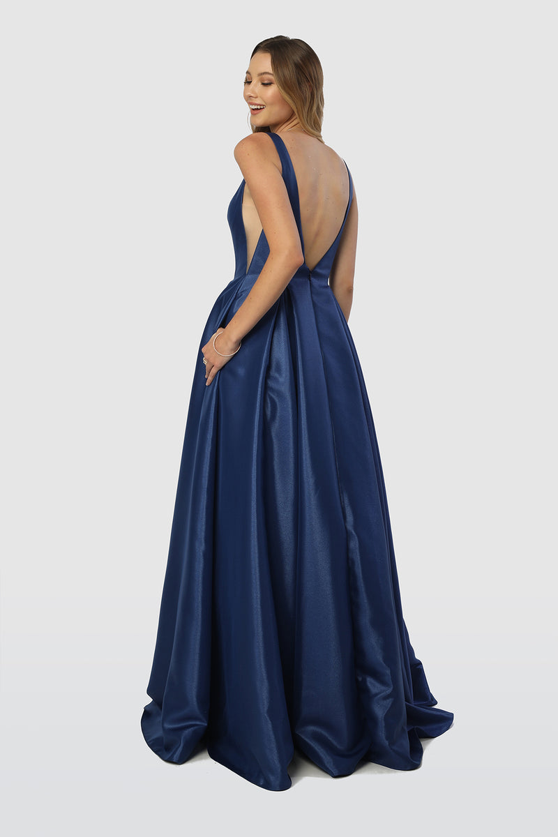 Long And Full A-Line Gown With Sheer Side Cut Outs. by Nox Anabel -E156