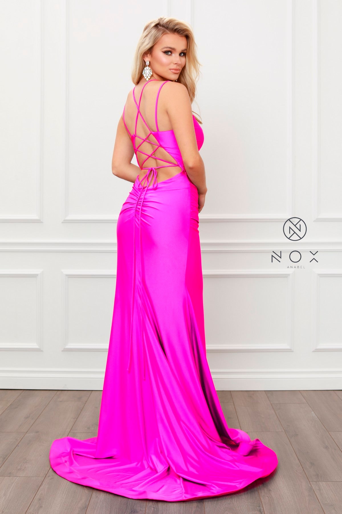 Fitted Strappy Back Slit Gown By Nox Anabel -T481