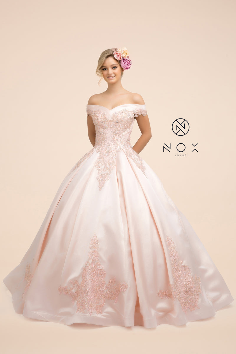 Lace Applique Off Shoulder Ball Gown By Nox Anabel -U802P