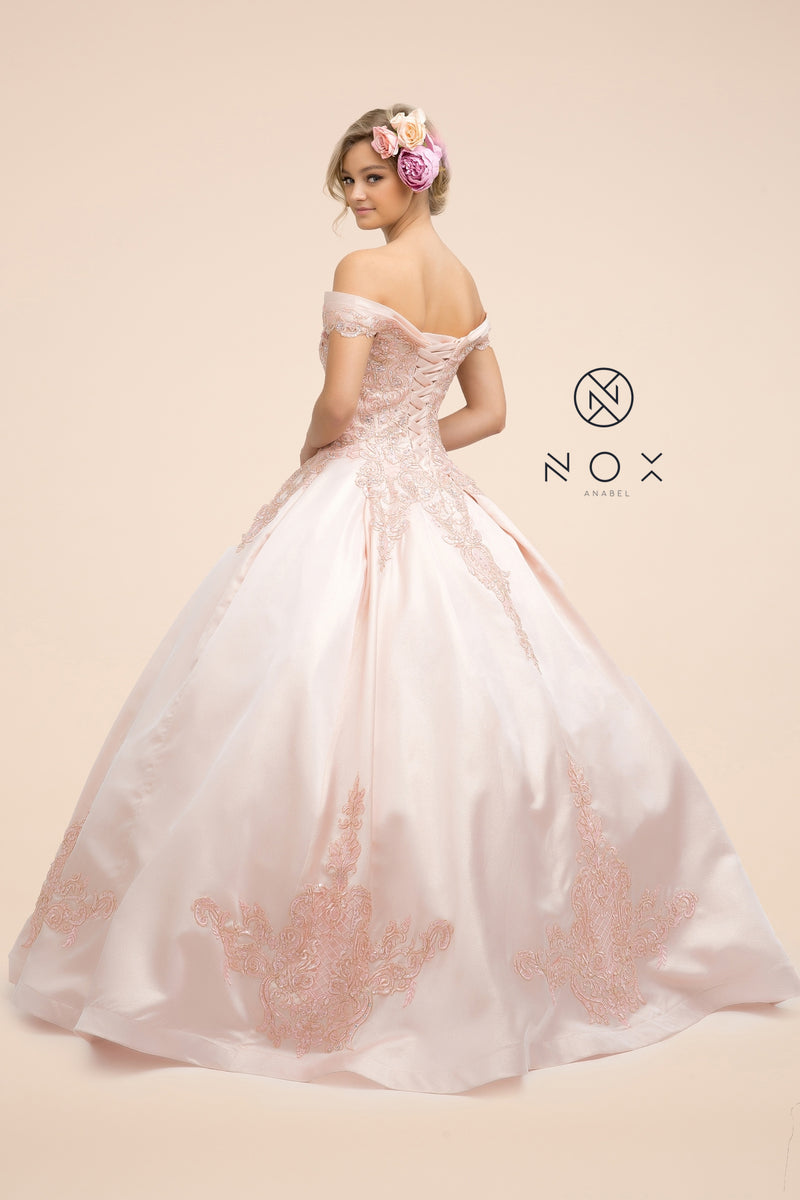 Lace Applique Off Shoulder Ball Gown By Nox Anabel -U802P