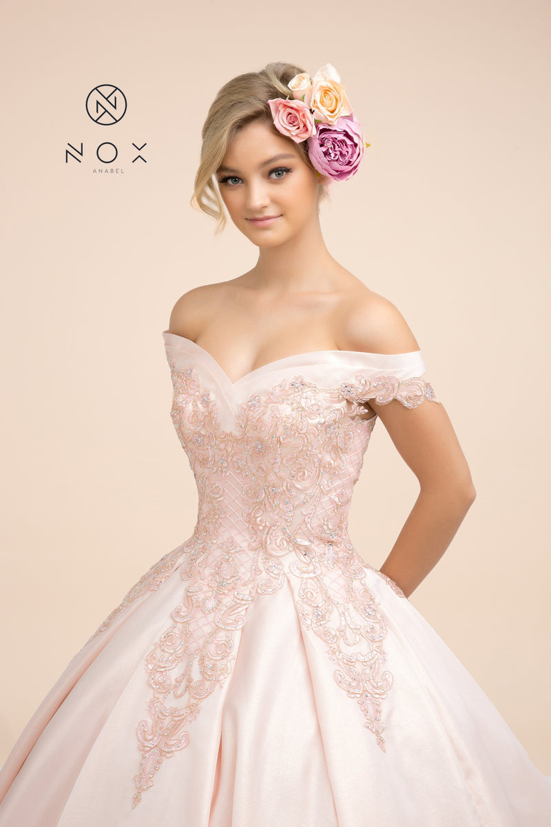 Lace Applique Off Shoulder Ball Gown By Nox Anabel -U802P