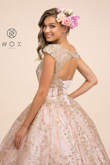 Cap Sleeve Glitter Ball Gown By Nox Anabel -U803P