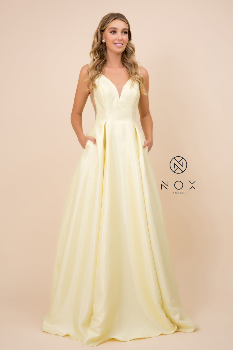 Long V-Neck Taffeta Dress By Nox Anabel -E156P
