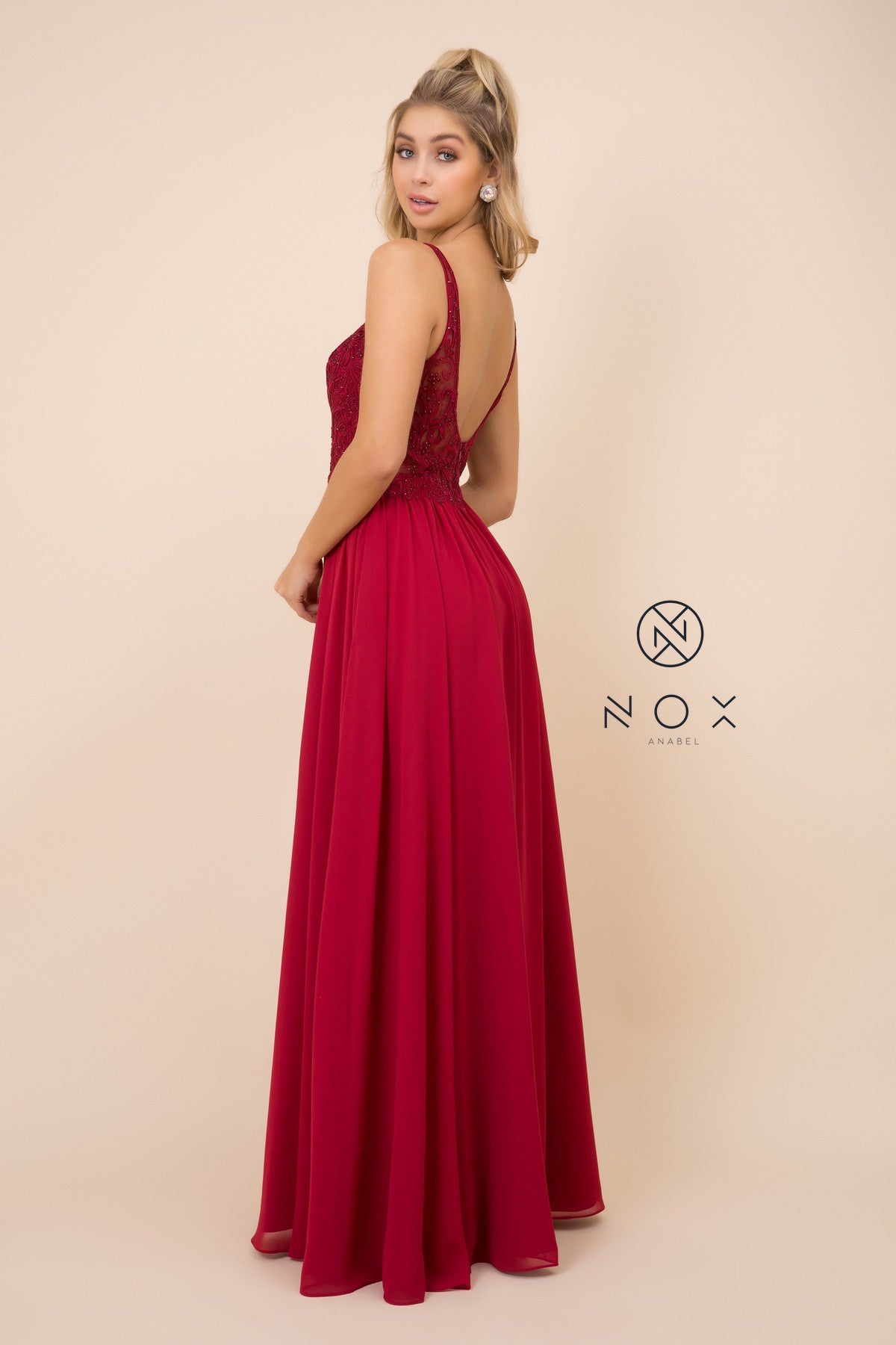 Long A-Line Dress With Embellished Bodice By Nox Anabel -Y299