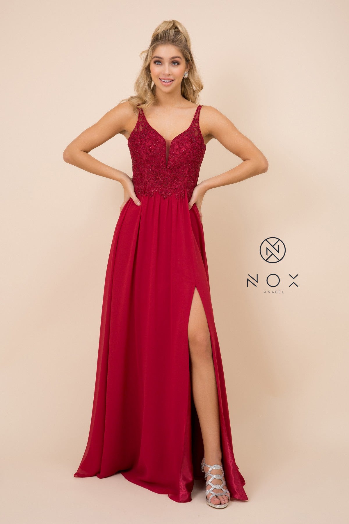 Long A-Line Dress With Embellished Bodice By Nox Anabel -Y299