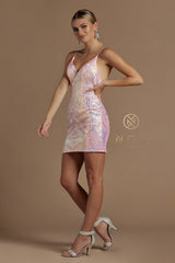 Short Fitted Metallic Sequin Dress By Nox Anabel -E712